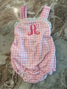 Southern Sunshine Kids Baby Girl Pink Striped Bubble Romper Monogram A Size 12